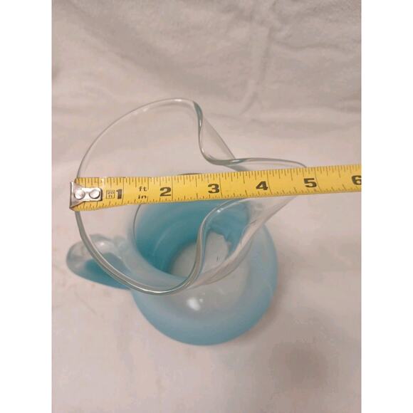 1950 West Virginia Blendo Glass Pitcher Frosted Turquoise Gold w Box Party MCM - Picture 10 of 16